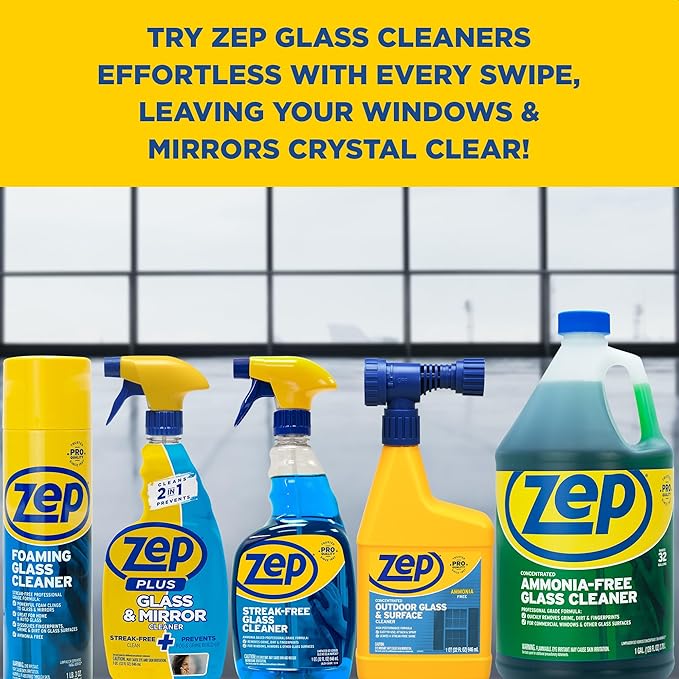 Zep Streak-Free Glass Cleaner - 1 Gallon (Case of 4) ZU1120128 - Professional Grade Formula that Cleans Dirt, Fingerprints, Grime, Smoke Haze, and Toothpaste on Windows, Mirrors, and Other Glass