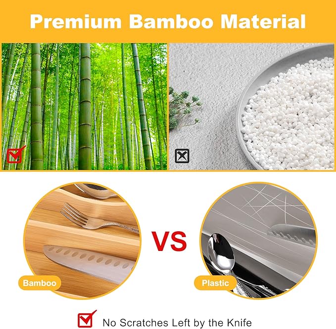 Kitchen Bamboo Silverware Organizer, Kitchen Drawer Organizer, Natural