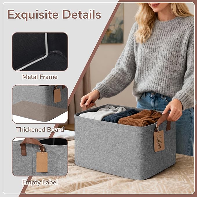 4 Pack Large Storage Baskets for Shelves, Gray