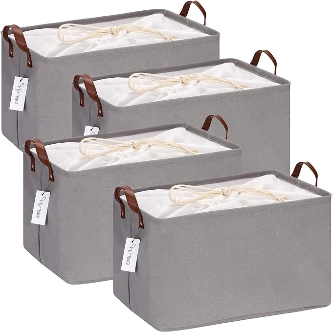 Hinwo 31L Large Storage Bins, 4-Pack Closet Organizers and Storage, Foldable Clothes Storage Baskets with Handles, Containers for Clothing, Blanket, Towels, Toys, Bedding (Gray),16.5'' / 31L / 4-Pack