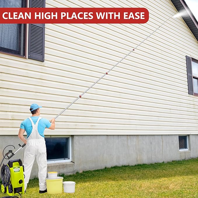 24 FT Telescoping Pressure Washer Wand - Gutter Cleaner Attachment with Power Washer Extension Wands, 7 Spray Nozzle Tips, 3 Hose Adapters
