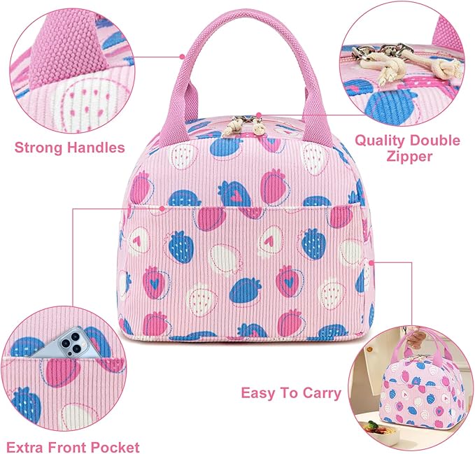 Bluboon Corduroy Lunch Bag - Large, Reusable Insulated Tote for Work/Picnic