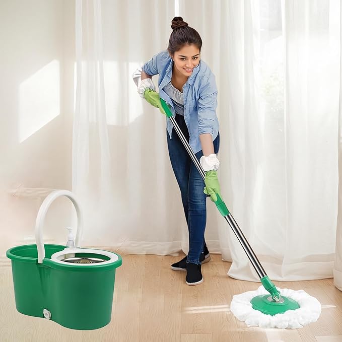 Spin Mop and Bucket Set,for Floor Cleaning,with 56" Adjustable Handle and 3 Microfiber Mophead(20QT Green)