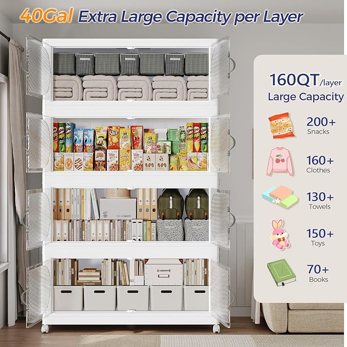 200Gal/800QT 5-Tiers Extra Large Stackable Storage Bins with Lid