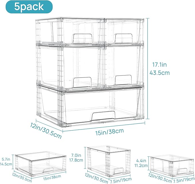 Clear Stackable Storage Drawers Set of 5