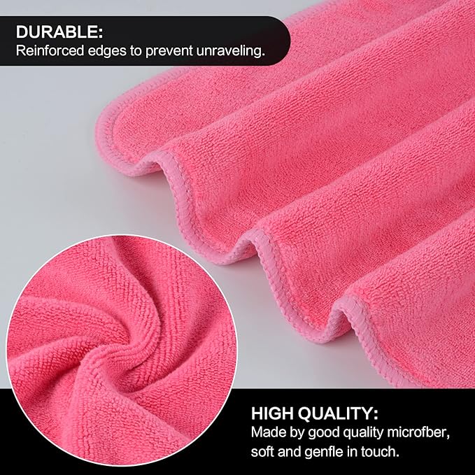 SINLAND Microfiber Facial Cloths Fast Drying Washcloth 12inch x 12inch Absorbent Face Wash Cloth Soft Makeup Remover Cloths Dark Pink 1 Count (Pack of 10)