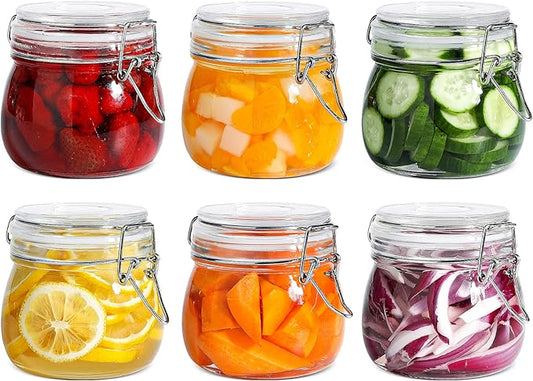 ComSaf 6-Pack 17oz Short Glass Jars for Drawers, Small Airtight Food Canisters for Spices, Nuts & Kids Snacks, Pint Sized Canning Jar Set for Jams