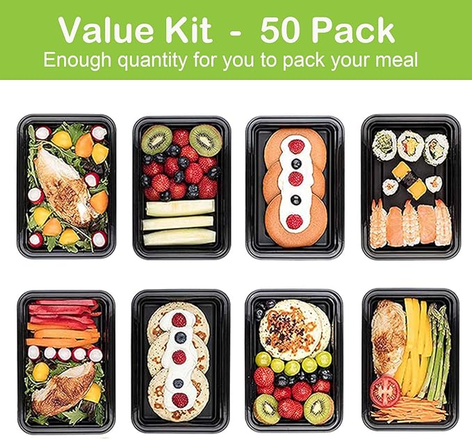 AIFUSI 50 Pack Meal Prep Container, Disposable Lunch Box, Food Storage Washable Containers with Lids