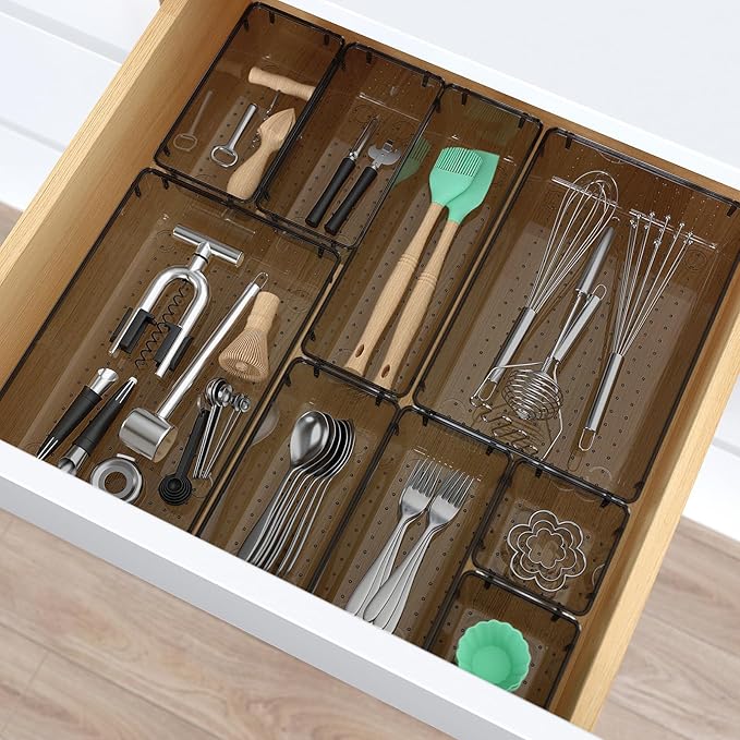 7 PCS Clear Plastic Drawer Organizers Set, Black