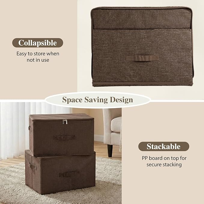 ANMINY Storage Bins with Zipper Lids 36 Qt Lidded Fabric Storage Boxes Baskets Cubes with Handles Collapsible Washable Cotton Linen Closet Shelf