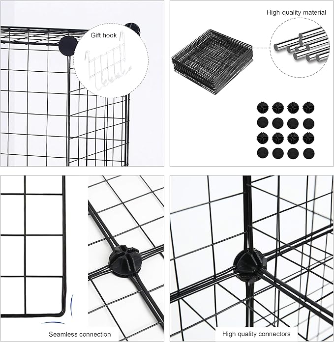 C&AHOME Wire Cube Storage, 8-Cube Organizer Metal C Grids Storage, Storage Bins Shelving, Modular Book Shelf, DIY Closet Cabinet Ideal for Living Room, Home, Office 24.8" L x 12.4" W x 48.4" H Black