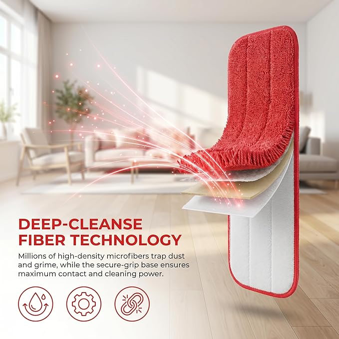 Microfiber Replacement Mop Pad, 18 x 6 Wet & Dry Home & Commercial Cleaning Refills, Reusable Floor Mop Pads, 6 Pack (Red)…