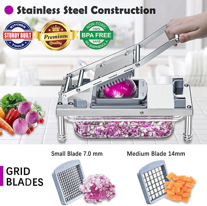 Vegetable Chopper, Veggie Chopper With 8 Blades, Onion Cutter with Container, Pro All-in-1 Food Dicer, Mandoline Slicer, Stainless steel materials Salad Grater