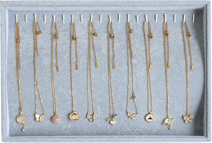 Wuligirl Jewelry Tray Velvet Stackable 20 Hooks Necklace Organizer Necklace