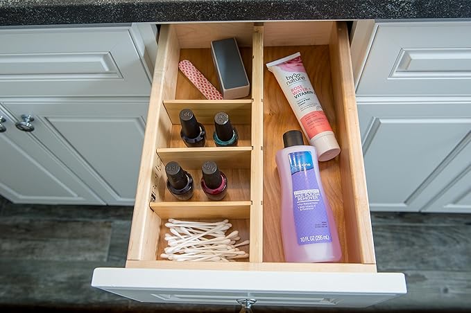 Lipper International Bamboo Wood Custom Fit Adjustable Dresser and Kitchen Drawer Dividers with Inserts, 13 1/4" to 17 1/4" Deep x 2 3/8" Tall, Set of 4