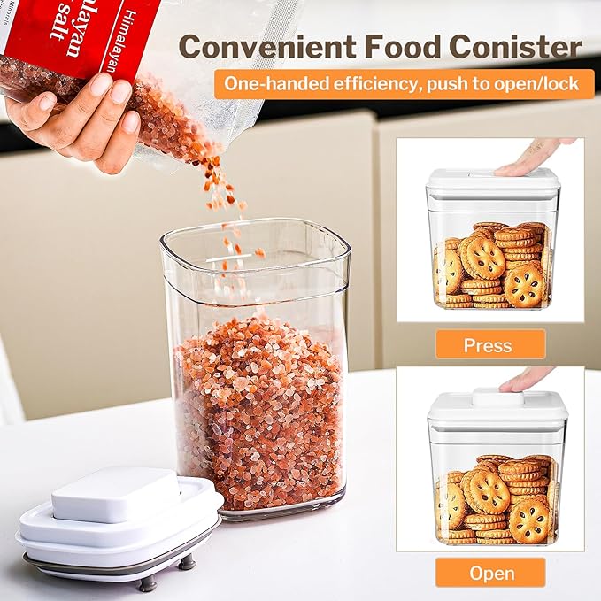 Pop Top Food Storage Container Set | 4Pcs Airtight Cereal Storage Organizer Canisters with Pop Lids, BPA-Free, Vacuum Seal & One-button Opening, Stackable Dry Food Storage(1.9qt*2,0.8qt,1qt