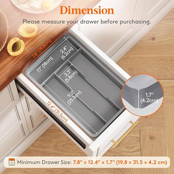 Lifewit Silverware Drawer Organizer Tray, Plastic Cutlery Storage for Kitchen, Flatware and Utensil Holder Divider for Spoons Forks Knives Tableware