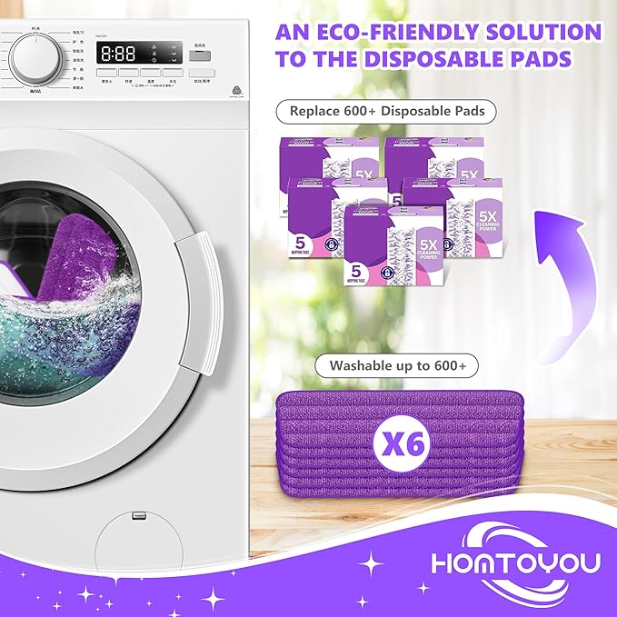 HOMTOYOU Reusable Pads Refills for Swiffer Power Mop: 6 Pack Microfiber Pad for Multi-Surface Floor Cleaning - Machine Washable Replacement Sweeping Cloths for 13 ''-15 '' Spray Mop