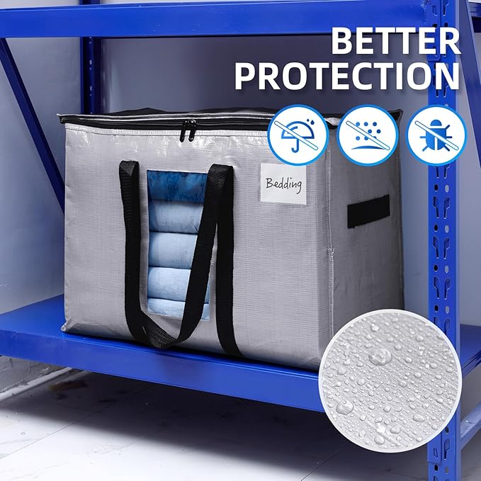 TAILI Extra Large Moving Bags, 2 Pack Silver Heavy Duty Totes for Storage with Visible Window, Wrap Around Handles, Storage Bags for Space Saving