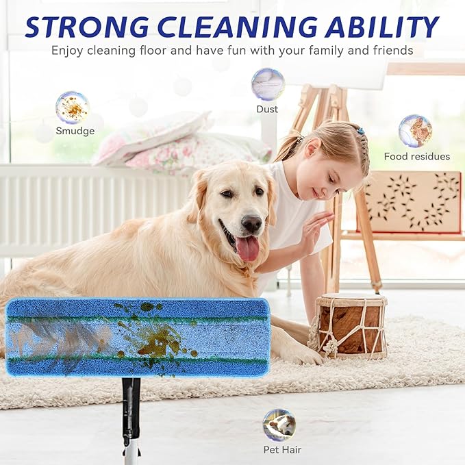 Upgraded Replacement Microfiber Mop Pads for Rubbermaid Commercial 18 Inch Mop 17 Inch Mops, Reusable Wet & Dry Commercial Cleaning Flat Mops System 18" 17" Refill Head for Multi-Surface Floor-8 Pack