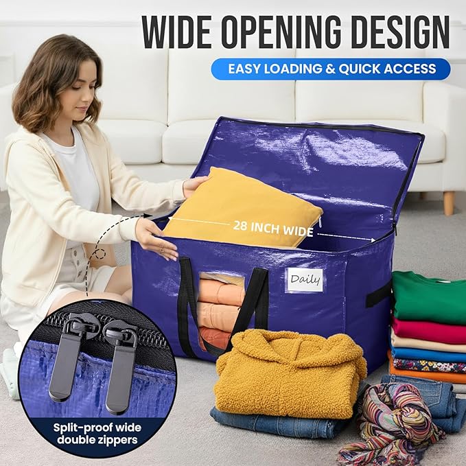 8 Pack Dark Blue Extra Large Moving Bags, Heavy Duty Totes with Visible Window