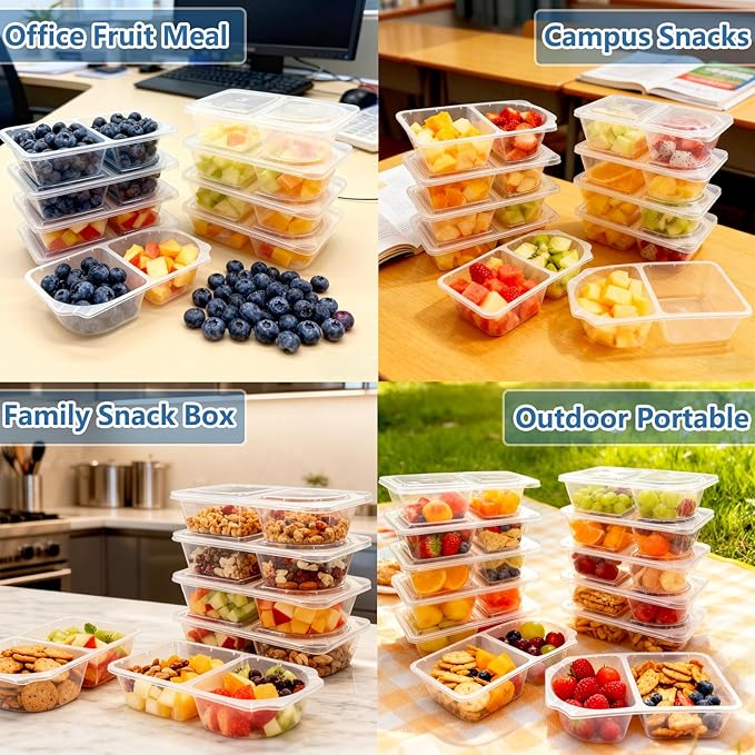 10 OZ New Snack Pack Containers &Reusable Snack Containers with Lids-Double Compartment Meal Prep Containers,Compartment Condiment Containers,Perfect for Bulk Meal Prep & On-the-Go (20 Sets)