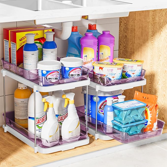 Delamu 2-Tier Multi-Purpose Bathroom Under Sink Organizers and Storage, Stackable Kitchen Pantry Organization