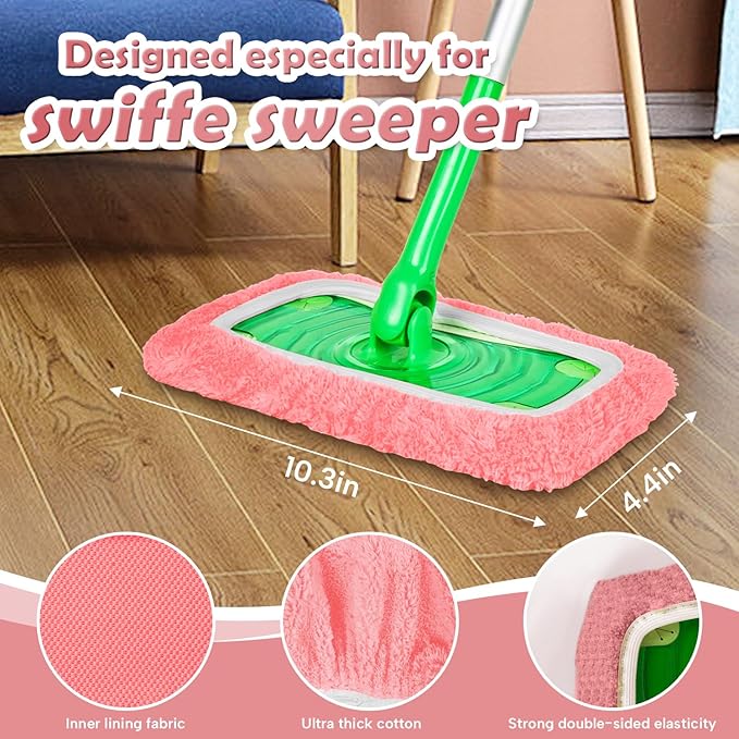AmaVins 5 Pack Reusable Microfiber Mop Pads Compatible with Swiffer Sweeper, Wet and Dry Flat Cover, Washable Pads for Surface/Hardwood Floor Cleaning (Mop is Not Included)