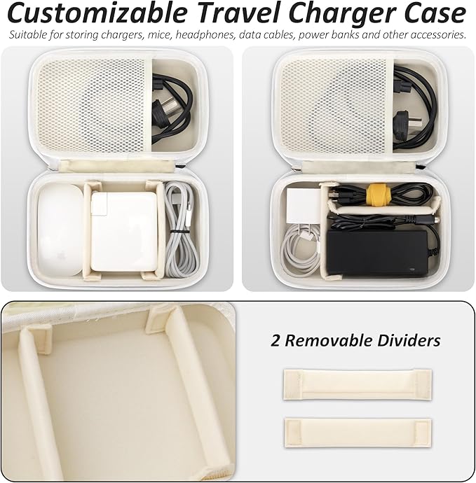 Charger Case for Macbook, Portable Tech Electronic Organizer Bag,Travel Storage Pouch for Laptop Accessories, MacBook Power Adapter, Charging Cords, USB Drives, Power Bank (White, XL)