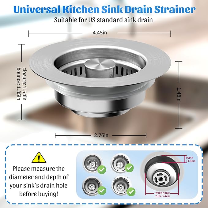 NinjaTiger Kitchen Sink Strainer - 2 Pack, 3-in-1 Pop-Up Stopper