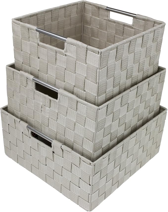 Sorbus Storage Box Woven Basket Bin Container Tote Cube Organizer Set Stackable Storage Basket Woven Strap Shelf Organizer Built-in Carry Handles