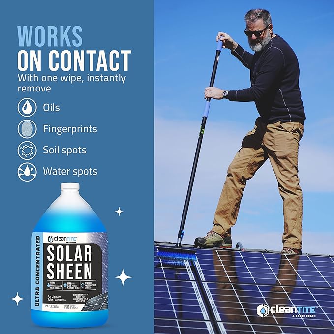 Solar Panel Cleaner 1 Gallon (Makes 512 G) - Super Concentrated Cleaning Solution for Glass, Metal, Wood & Plastic - Remove Oil