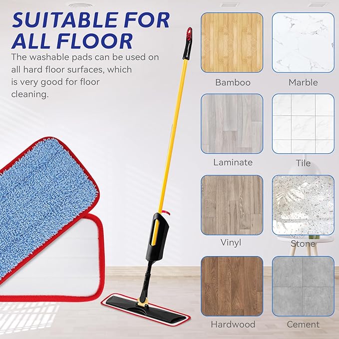 Replacement Mop Pads for Rubbermaid Commercial 18.5 Inch Mop Head - 8 Pack Reusable Wet & Dry Cleaning Mops Head Replacement Refills Fit for Any Microfiber Flat Mops System 18" and 17"