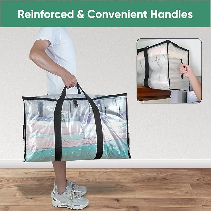 8-Pack Oversized Moving Bags with Reinforced Handles, Clear, 8-Pack