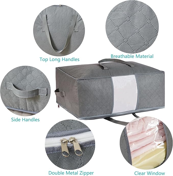 105L Extra Large Storage Bags for Blankets, King Comforters, Grey, 2pack