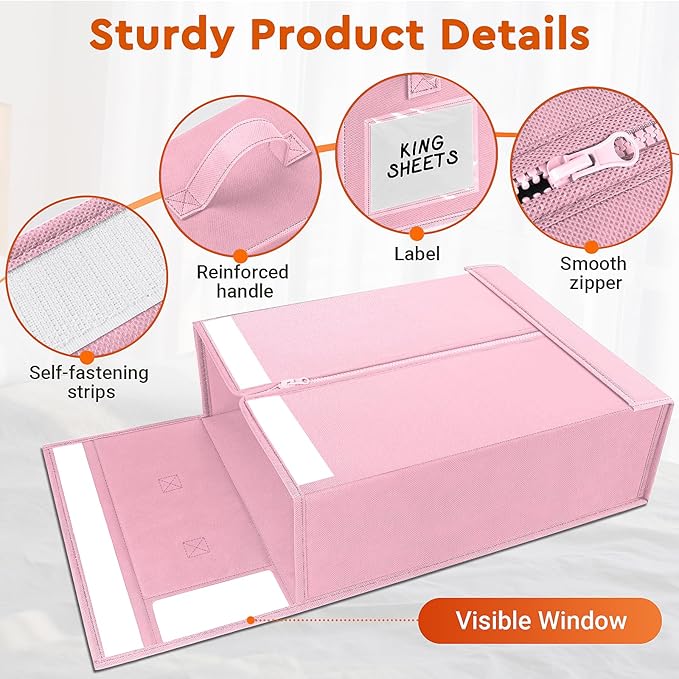6 Pack Bed Sheet Closet Organizers and Storage, Pink