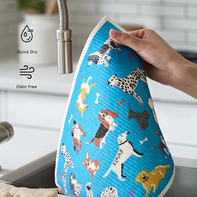 RECYCO Swedish Dishcloths for Kitchen | 4 Pack Oversized Washable Dish Rags | Large Cellulose Reusable Cleaning Paper Towels | Absorbent Counter Dish Cloth Sponge XL Kitchen Wipes, 12" L x 10" W