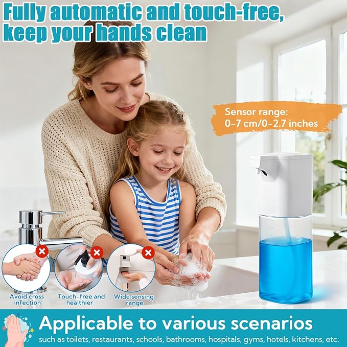 4 Pack Automatic Soap Dispenser Touchless Foaming Soap Dispenser 18.5oz/550ml 4-Level Adjustable Waterproof USB Rechargeable Dispenser Electric Wall Mounted for Bathroom Kitchen Dish Hand Soap