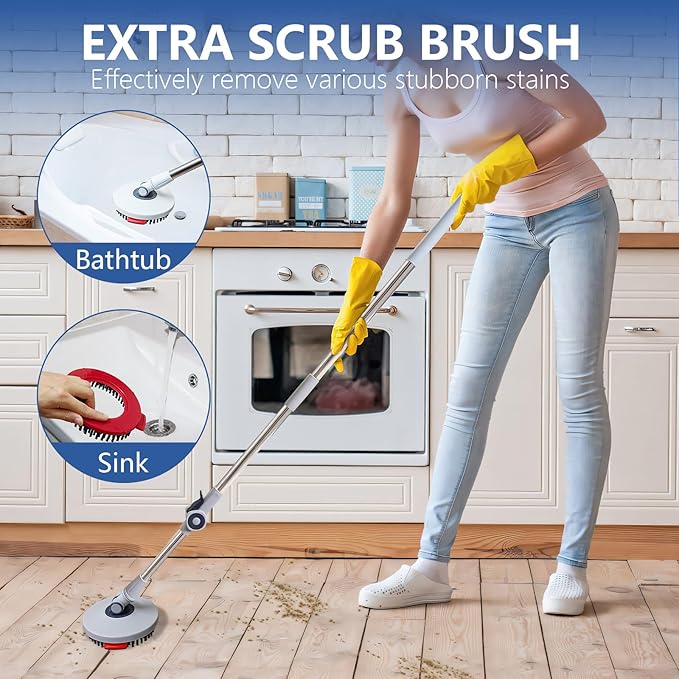 KZKR Spin Mop and Bucket with Wringer Set on Wheels, 180° Spinning Mop Bucket System with 6 Washable Microfiber Replacement Mop Pad Heads Refill, Adjustable Handle for Floor Cleaning Home