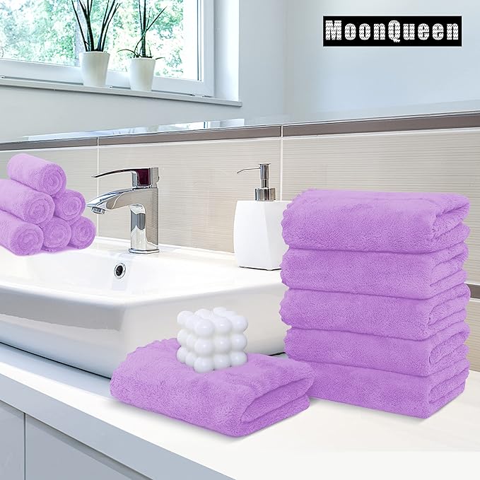 MOONQUEEN 6 Pack Premium Hand Towels - Quick Drying - Microfiber Coral Velvet Highly Absorbent Towels - Multipurpose Use as Hotel, Bathroom, Shower, Spa, Hand Towel 16 x 28 inches (Purple)
