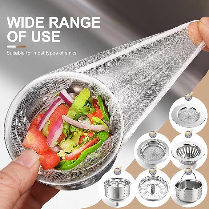 500 Pack Kitchen Sink Strainer Mesh Bags – Anti-Clogging Disposable Sink Drain Covers that Trap Food Scraps, Leftovers