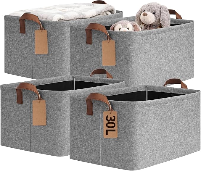 4 Pack Large Storage Baskets for Shelves, Gray