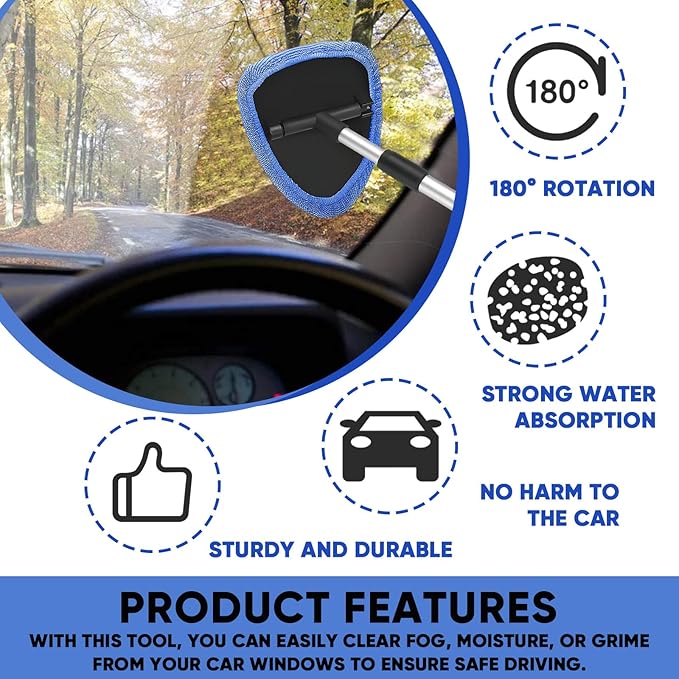 Car Window Cleaner, Car Cleanser Brush, Car Accessories Car Cleaning Supplies Tools, Car Cleaning Kit with Extendable Handle, Microfiber Cloth