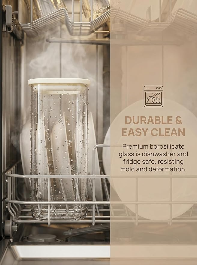 4pcs Small Square Glass Pantry Storage Jars Set with Glass Lids 0.76Qt - Stackable Kitchen Canisters Sets for Nuts, Overnight Oast, Snacks