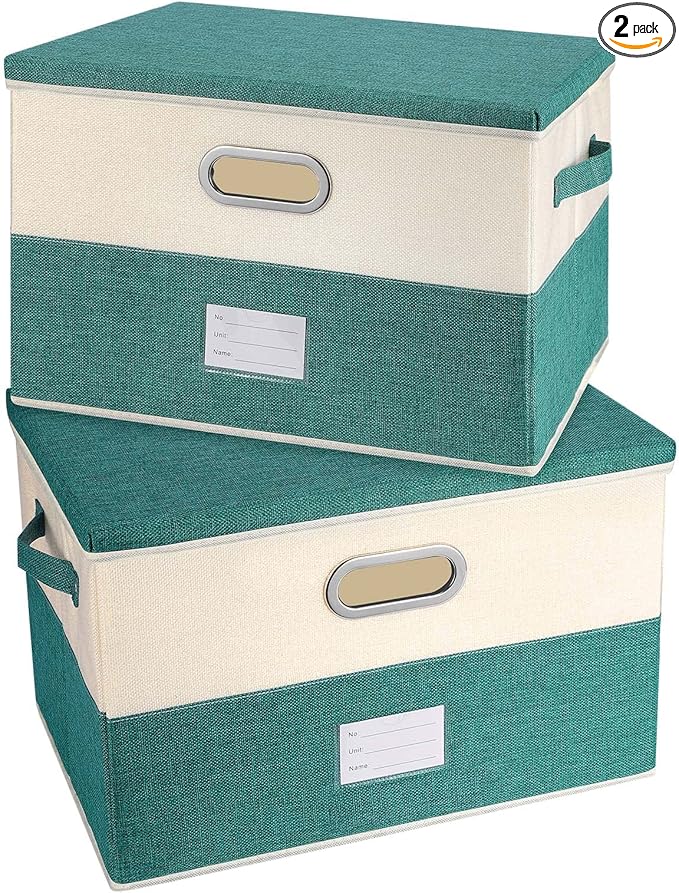 Large Linen Fabric Foldable Storage Bins with Removable Lid and Handles, Washable Storage Box Organizer Containers Baskets Cube with Cover for Bedroom