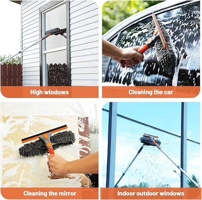 Eazer 2-in-1 Window Cleaner Tool, 64'' Window Squeegee for Home, Window Cleaning Squeegee Kit with Telescopic Pole