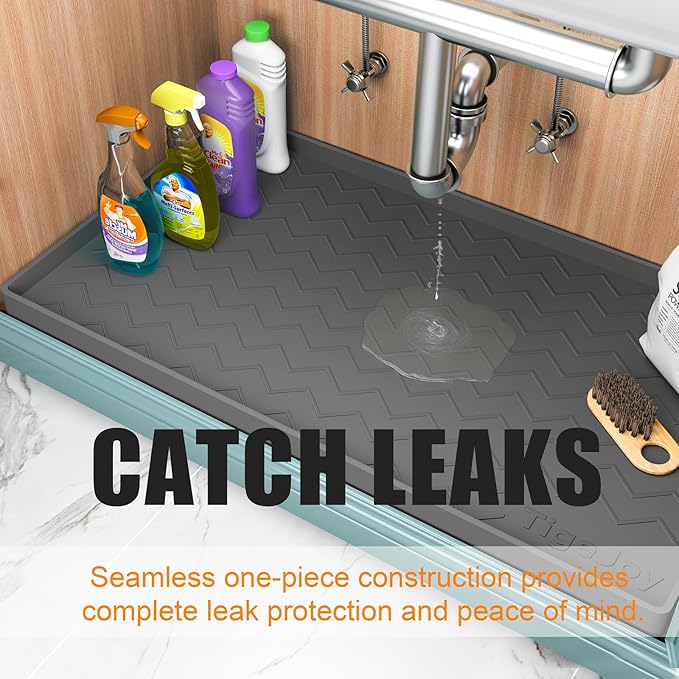 TigeJoy 22" x 22" Under Sink Mats for Kitchen Waterproof, Leak-Proof Silicone Mat Sink Protector and Cabinet Liner, Kitchen Essentials Organizer and Storage, Boot or Shoe Tray, Pet Feeding Mat