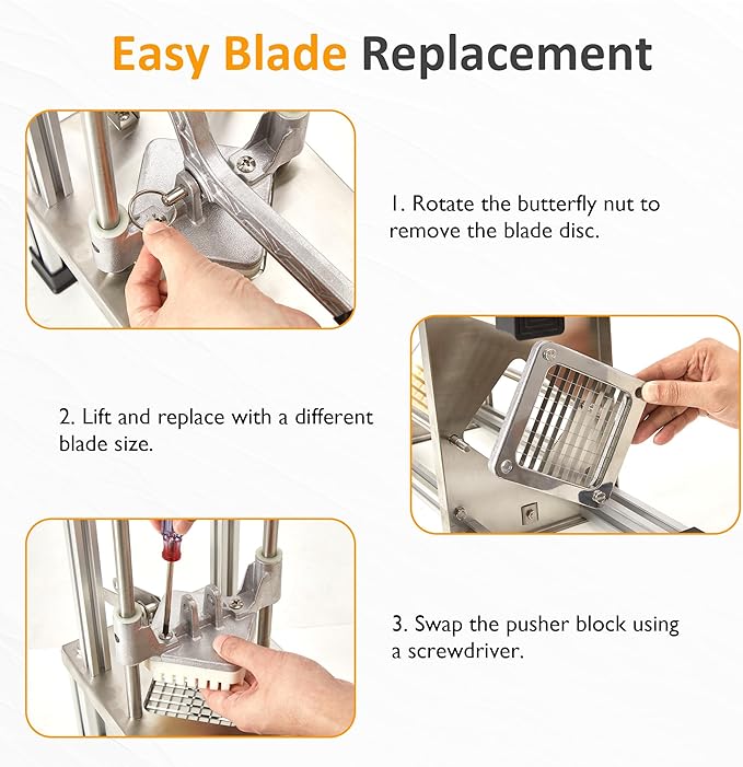 Sunvivi Commercial Slicing Machine, French Fry Cutter, Heavy Duty Potato Slicer with 2 Replaceable blades,1/2" and 3/8", Professional Fries Cutter for Potatoes, Carrots, Cucumber, Onion, Yam