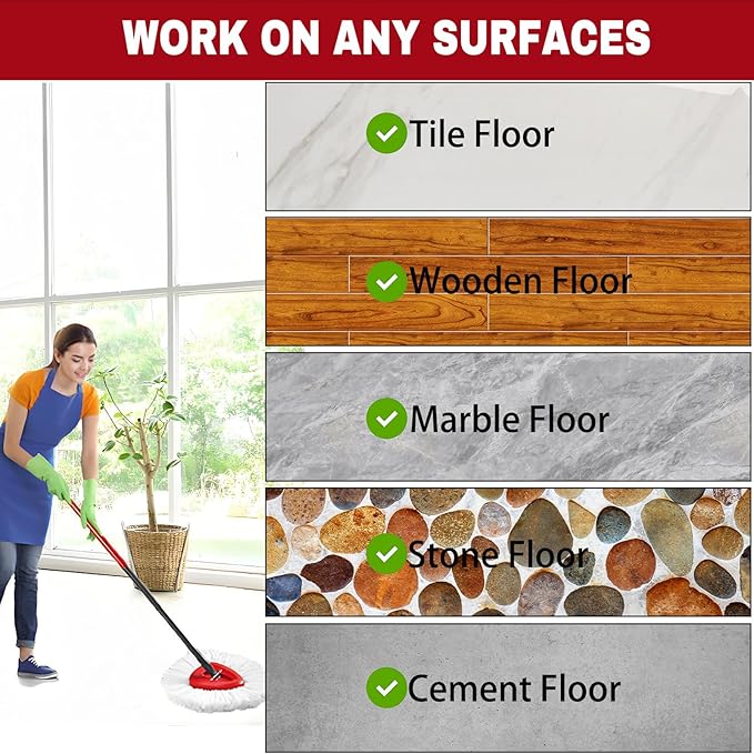Spin Mop Replacement Heads, Mop Replace Head Easywring 1-Tank System, Mop Head Replacement for Hardwood Floor Cleaning, Machine Washable and Easy to Replace (6Pack)