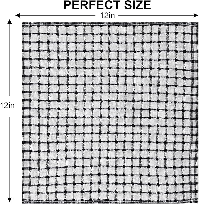 Kitinjoy Cotton 8 Pack Terry Kitchen Dish Cloths, 12 x 12 Inches Super Soft and Absorbent Dish Rags, Quick Drying Dish Towels for Washing Dishes, Black